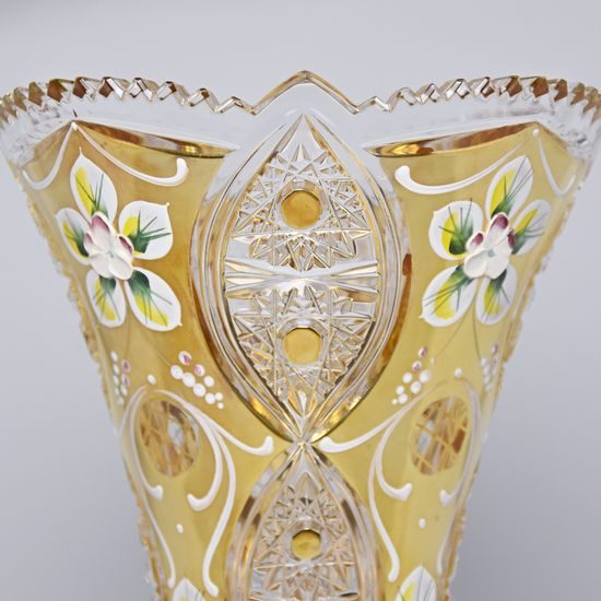 Cut Crystal Vase, 250 mm, Gold + Enamel, Jahami Bohemia