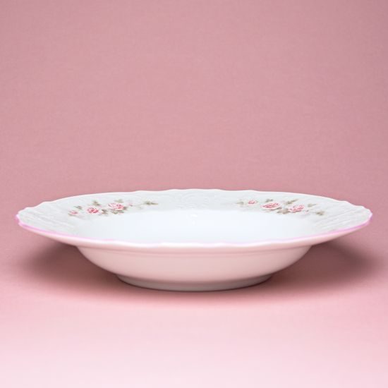 Pink line: Deep Plate 23 cm, Thun 1794 Carlsbad porcelain, BERNADOTTE roses