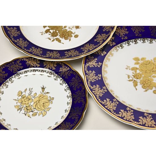 Mary-Anne 431: Plate set for 6 pers., cobalt + gold rose, Leander 1907
