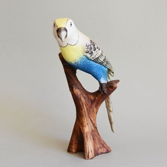 Papoušek Australský (žluto-modrá), 13,5 x 13,5 x 28 cm, Pastel, Porcelánové figurky Duchcov