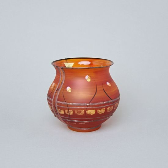 Studio Miracle: Vase red-orange, 11,5 cm, Hand-decorated by Vlasta Voborníková