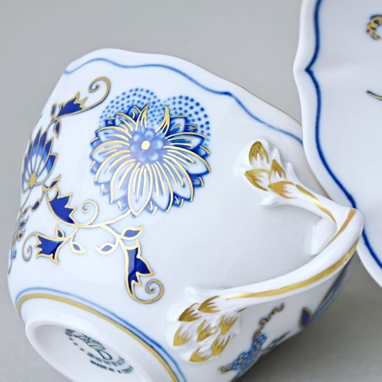 Cup and saucer B plus B 0,21 l / 14 cm for coffee, Original Blue Onion + gold Pattern
