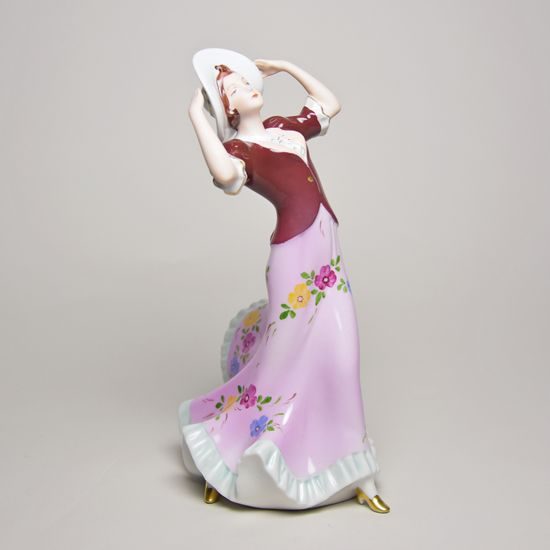 Dáma s kloboukem 16 x 11 x 23 cm, Saxe, Porcelánové figurky Duchcov