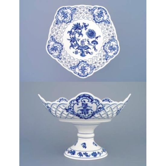 Dish pentagonal perforated with stand 24 cm, Original Blue Onion Pattern