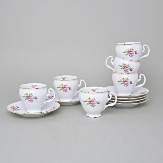 Coffee cup and saucer 150 ml / 14 cm - 6 pcs., Thun 1794 Carlsbad Porcelain, BERNADOTTE Meissen Rose