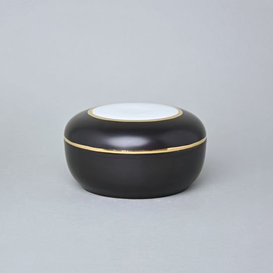 Dóza kulatá 13,7 x 7,5 cm, Černý fond + Zlato, Porcelán Duchcov
