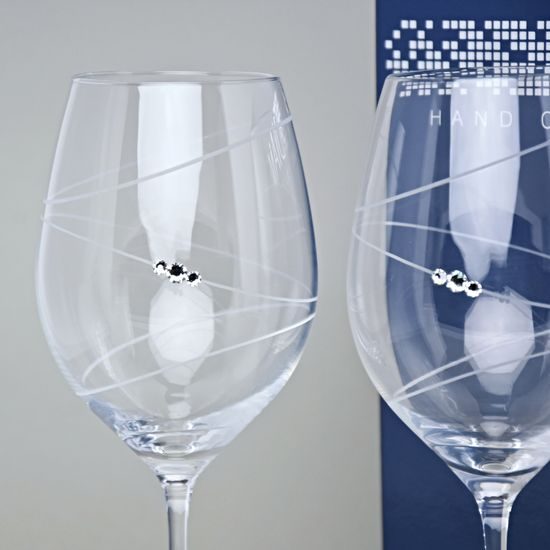 Set 2 sklenic na červené víno 470 ml, Ring, krystaly Swarovski, DIAMANTE
