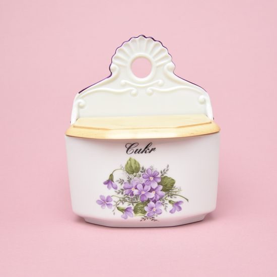 Sugar wall jar with wooden lid, sign Cukr (Sugar), Violet, Český porcelán a.s.