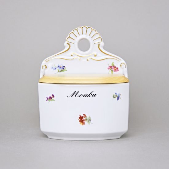 Dóza závěsná s dřevěným víčkem s nápisem Mouka 0,70 l, Rakouská házenka, Český porcelán a.s.