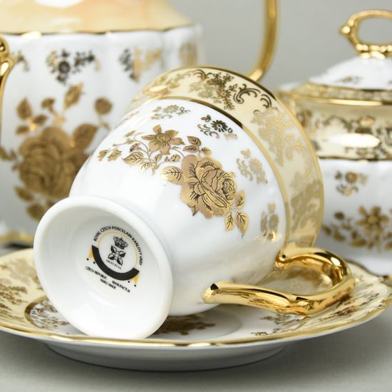 Cofe set for 6 pers., honey golden rose, Royal Czech porcelain