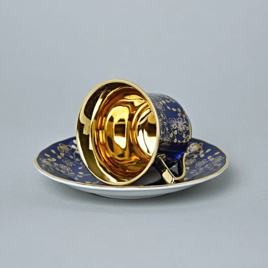 Cup 80 ml and saucer Windsor mocca, Dark blue, Leander 1907