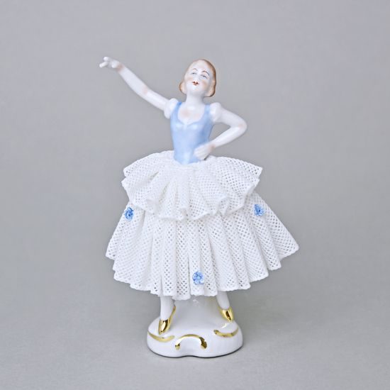 Tanečnice s krajkou (bledě modrá) 8 x 6 x 12 cm, Kurt Steiner, Porcelánové figurky Unterweissbacher