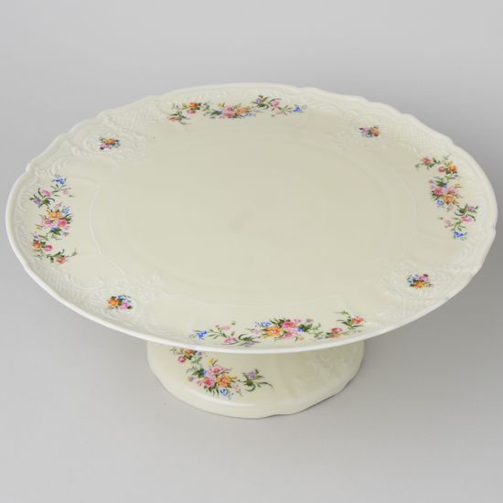 Cake plate 32 cm footed, Thun 1794, Carlsbad Porcelain, BERNADOTTE ivory + flowers