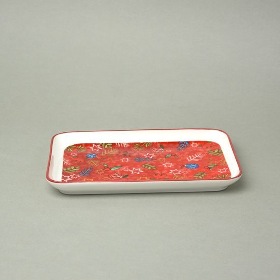 Platter small 21 x 14 x 2 cm red, new bone china EGAN