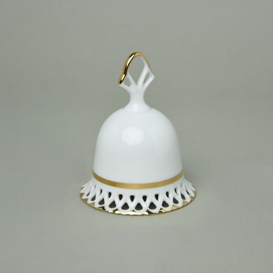 Zvonek 10 cm bílý, Byzant 404b, Růžový porcelán z Chodova