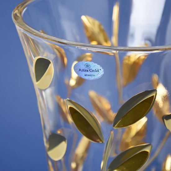 Astra Gold: Vase 30 cm, Golden leafs, crystal, Laurus