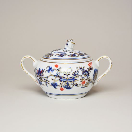 Sugar bowl with handles 0,30 l, Original Blue Onion Pattern + gold + ruby red