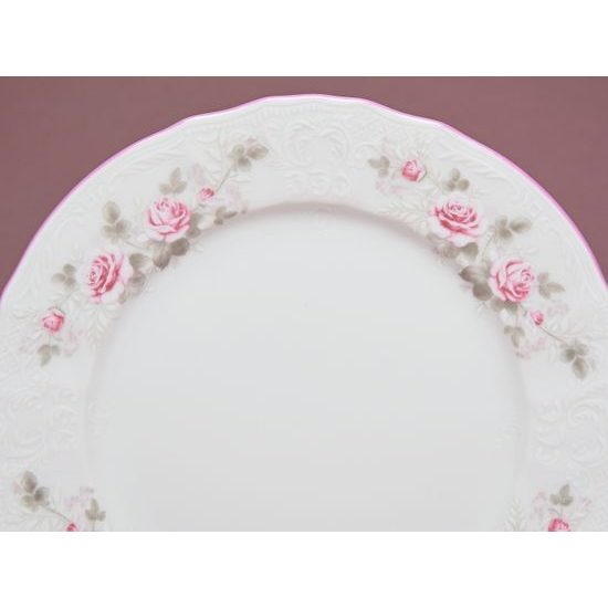 Růžová linka: Talíř dezertní 19 cm, Thun 1794, karlovarský porcelán, BERNADOTTE růžičky