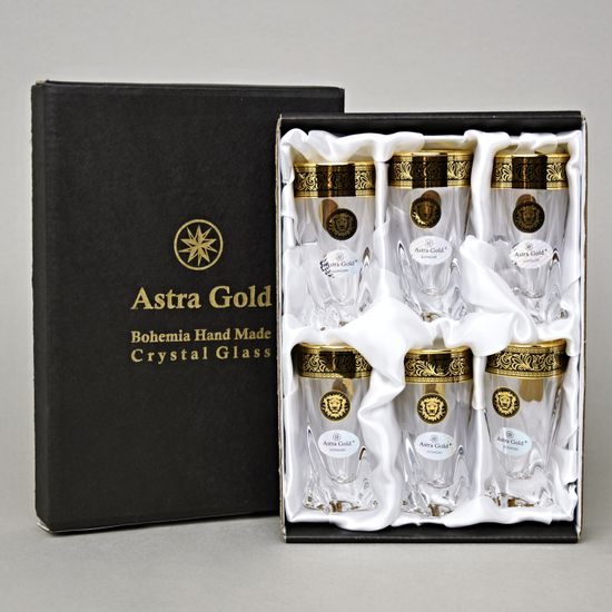 Astra Gold: Liqueur (shot) cup 50 ml, 6 pcs. set, Quadro crystal, Lilit and Leo Golden Black decor