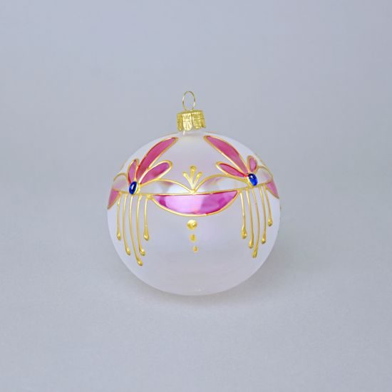 Vánoční skleněná koule 8,5 cm SECESE - diadém, Růžová, České vánoční ozdoby KOULIER