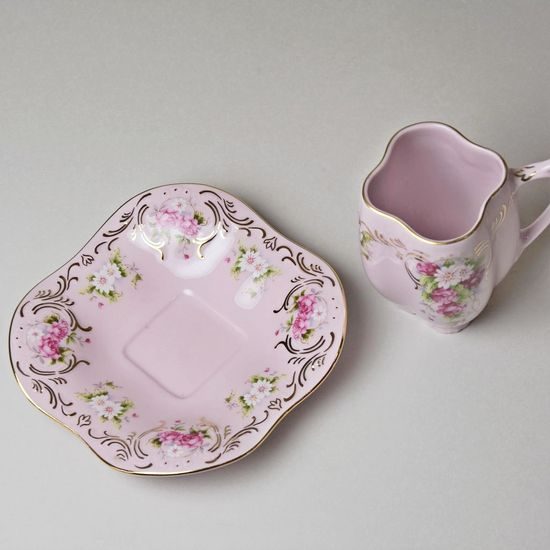 Šálek 100 ml a podšálek 13 cm, Regina, Růžový porcelán z Chodova