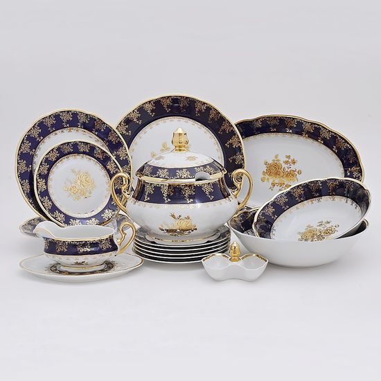 Mary-Anne 431: Dining set for 6 persons, cobalt blue + gold rose, Leander 1907