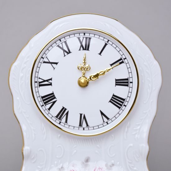 Gold line: Clock 22 cm, Thun 1794 Carlsbad porcelain, BERNADOTTE roses