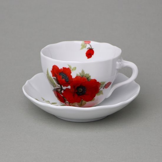 Cup and saucer B + B, 210 ml / 14 cm for coffee, Poppies, Český porcelán a.s.