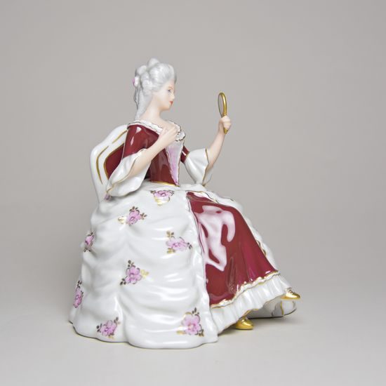 Lady sitting with mirror rococo 12 x 14 x 15 cm, Purple, Porcelain Figures Duchcov