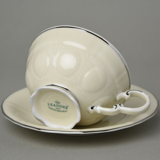 Šálek čajový 0,2 l + podšálek 15,5 cm, Sonáta ivory s platinovou linkou, Leander Loučky