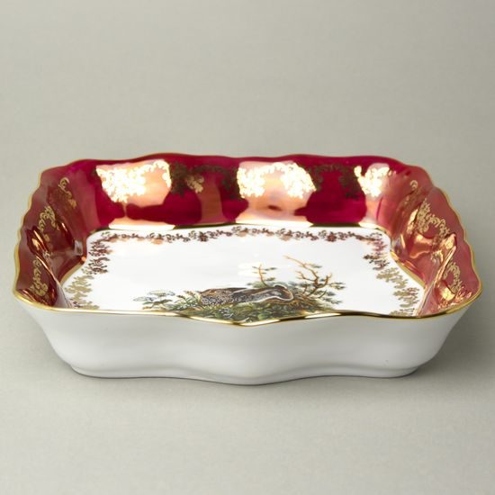 Bowl square 24 cm, hunting - ruby, QueensCrown porcelain