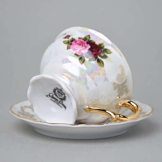 Cup tea 200 ml + saucer 16 cm, Cecily roses, porcelain Royal Queen