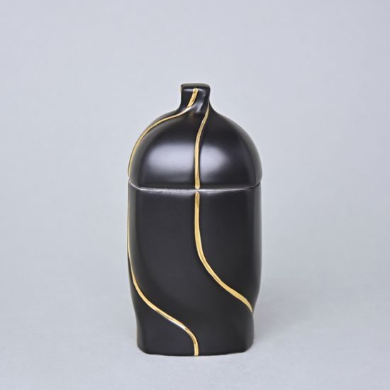 Dóza Jona 12 x 6 x 6 cm, Černý fond + Zlato, Porcelán Duchcov