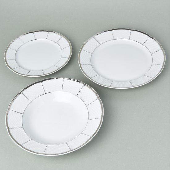 Plate set for 6 persons, Thun 1794 Carlsbad porcelain, MENUET platina