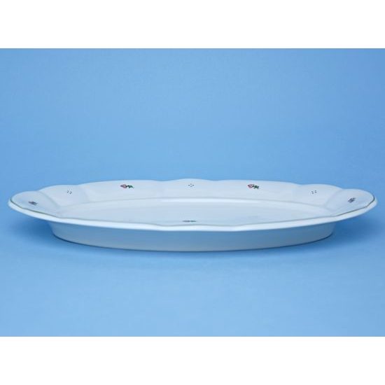 Dish oval flat 36 cm, red flower + green, G. Benedikt 1882