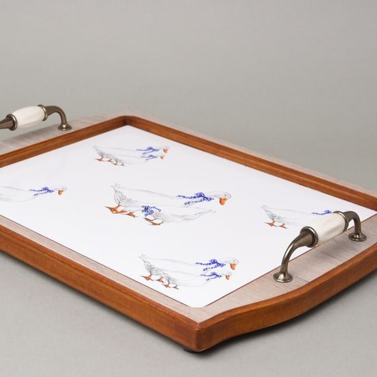 Kuchyňská podložka / destička / prkénko v dřevěném rámu s úchyty 40 x 28 cm, husy