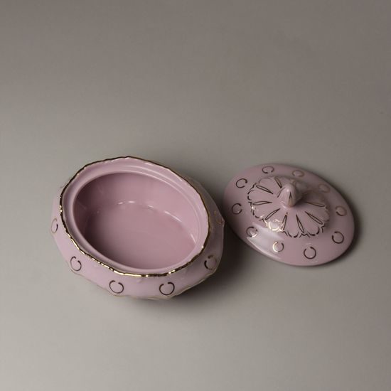 Dóza oválná 10,7 cm, Lenka 527, Růžový porcelán z Chodova