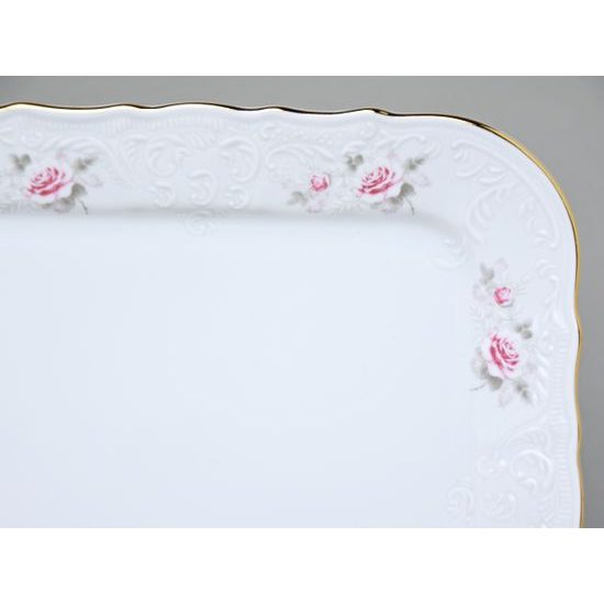 Gold line: Tray square 26 cm, Thun 1794 Carlsbad porcelain, BERNADOTTE roses