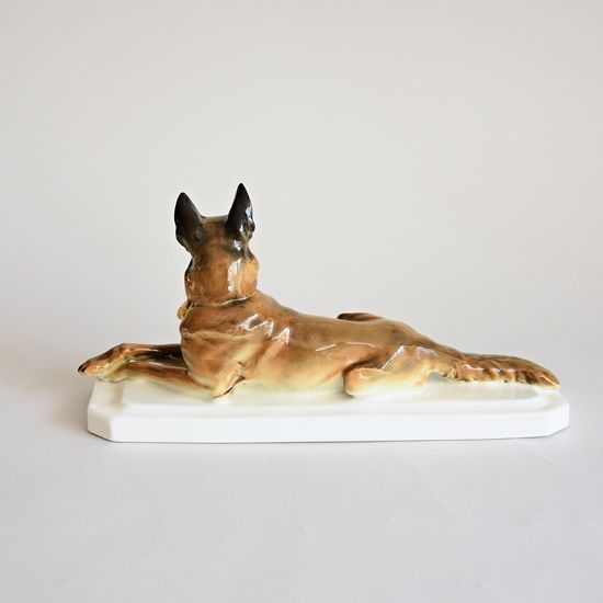 Ležící pes - Vlčák, 23 x 8 x 12 cm, Porcelánové figurky Gläserne Porzellanmanufaktur