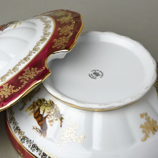 Soup tureen 3 l, hunting - ruby, Carlsbad
