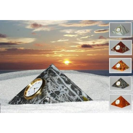 Clock Pyramida, brown marble, White plus Print, Clocks