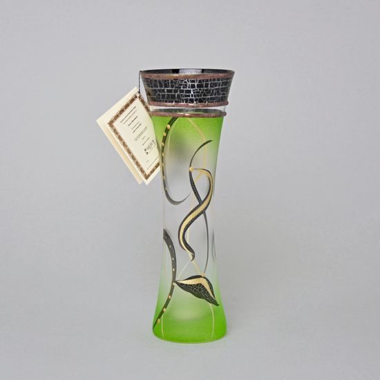 Studio Miracle: Vase Green, 19,5 cm, Hand-decorated by Vlasta Voborníková