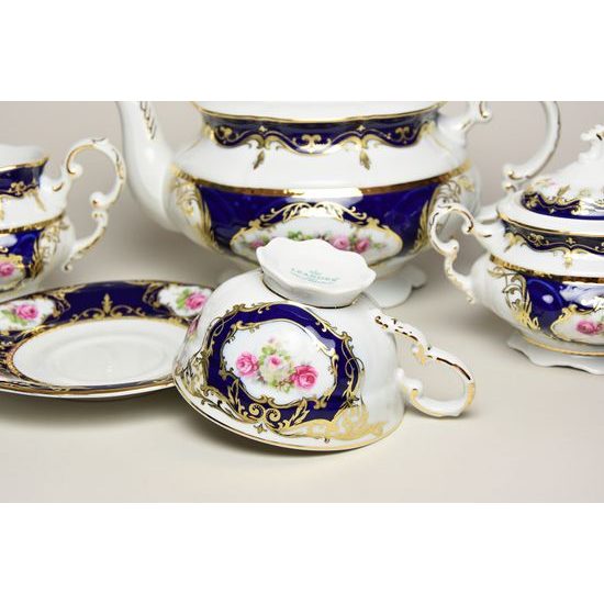 440: Tea set for 6 pers., Sonata, cobalt blue plus rose, Leander 1907