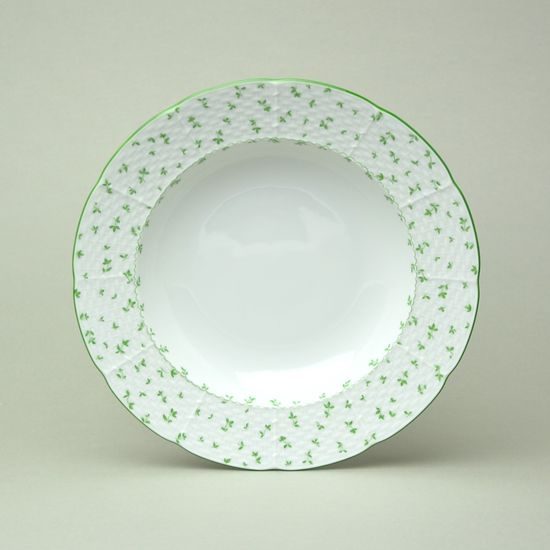 Plate deep 23 cm, Thun 1794, karlovarský porcelán, Natálie green flowers