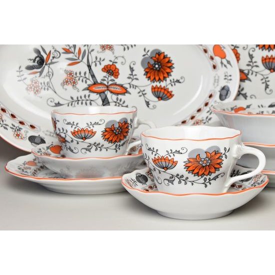 Orange-black Onion: Cup and saucer B plus B 0,21 l / 14 cm for coffee, Český porcelán a.s.