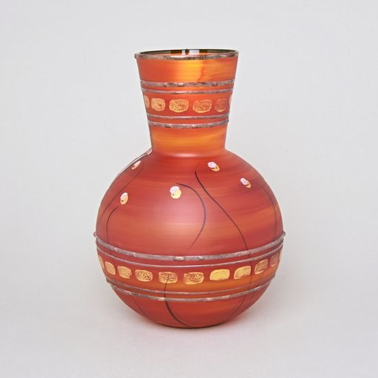Studio Miracle: Vase Red-Oragne, 21 cm, Hand-decorated by Vlasta Voborníková