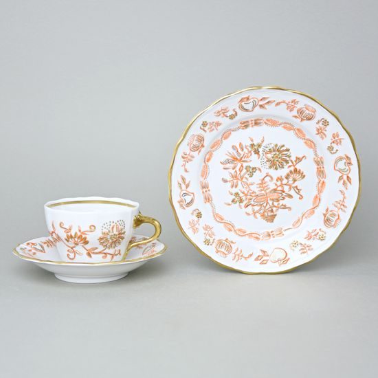 Elegance: Cup 0,21 l + saucer 16 cm, Gold + Orange, Hand-decorated by Vilém Janoušek, Český porcelán a.s