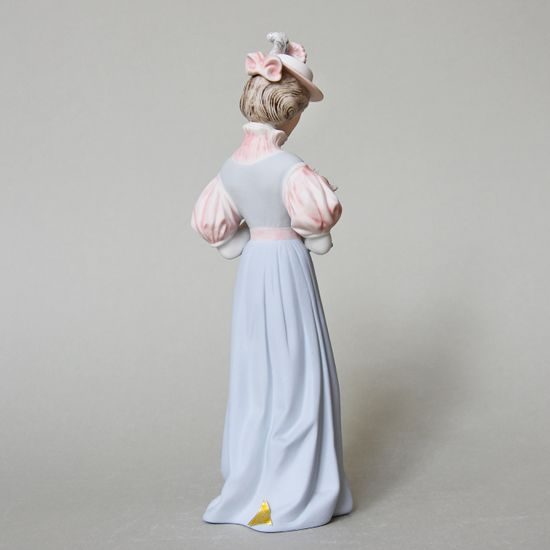 Lady with dog 8 x 9 x 26 cm, Porcelain Figures Duchcov