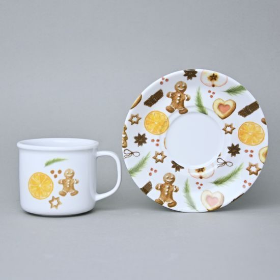 Hrnek Retro 180 ml + podšálek 14 cm, vánoční perníček a pomeranč, G. Benedikt 1882