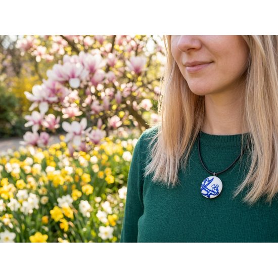 Necklace: Hollow circle 38 mm, Flowering Cactus, Porcelain Jewels Studio Mallys
